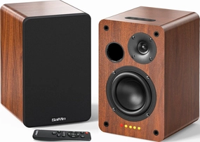 Saiyin Bluetooth Bookshelf Speakers, 40W X 2 Powered TV Speakers with 4 Inch Woofer, Turntable Speakers with Optical/AUX Input/Subwoofer Line Out for PC and TVs bookshelf speakers,compact stereo speakers,hi-fi shelf speakers,