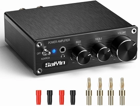 Saiyin Power Amplifier Home Audio, 80W x 2 Stereo Bluetooth Amplifier Receiver 2.0 Channel Mini Hi-Fi Class D Integrated Amp with Headphone Jack, Bass/Treble Control for Home Speakers integrated amplifier,stereo receiver,hi-fi amp combo,