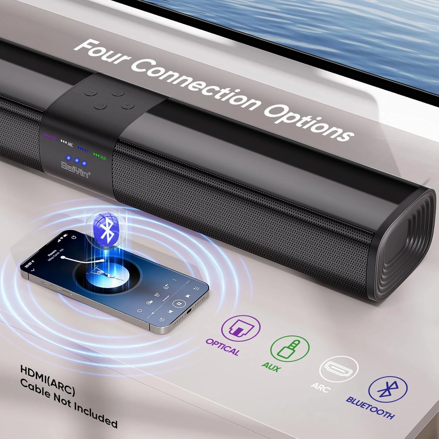 Saiyin Sound Bars for Smart TV with Subwoofer, Soundbar with Optical/ARC/AUX and Bluetooth 5.3 Inputs, Surround Sound System with 5.25 Inches Woofer,Treble and Bass Adjustable