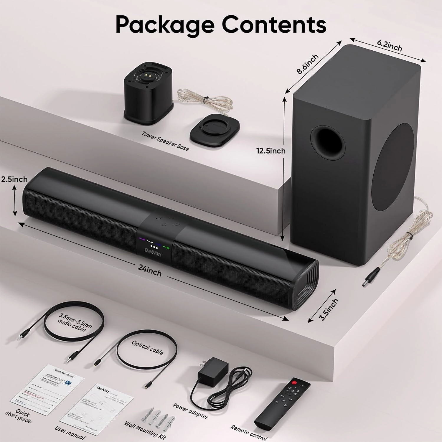 Saiyin Sound Bars for Smart TV with Subwoofer, Soundbar with Optical/ARC/AUX and Bluetooth 5.3 Inputs, Surround Sound System with 5.25 Inches Woofer,Treble and Bass Adjustable