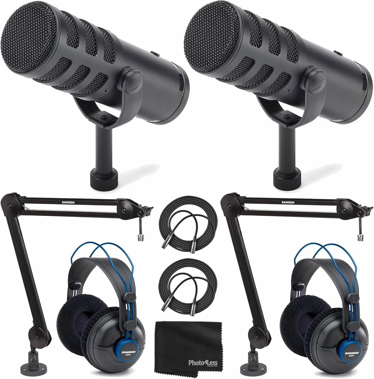 Samson Q9U XLR/USB Dynamic Broadcast Microphone x2   Professional Studio Reference Headphones x2  Mic Boom Arm x2   Mic Cable x2   Cloth - Top Value Bundle reference headphones,neutral sound headphones,monitor headphones,