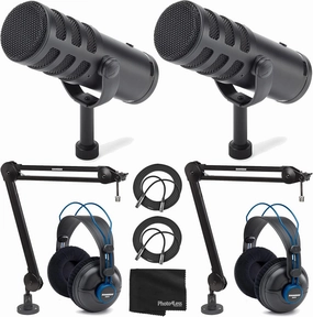 Samson Q9U XLR/USB Dynamic Broadcast Microphone x2   Professional Studio Reference Headphones x2  Mic Boom Arm x2   Mic Cable x2   Cloth - Top Value Bundle reference headphones,neutral sound headphones,monitor headphones,