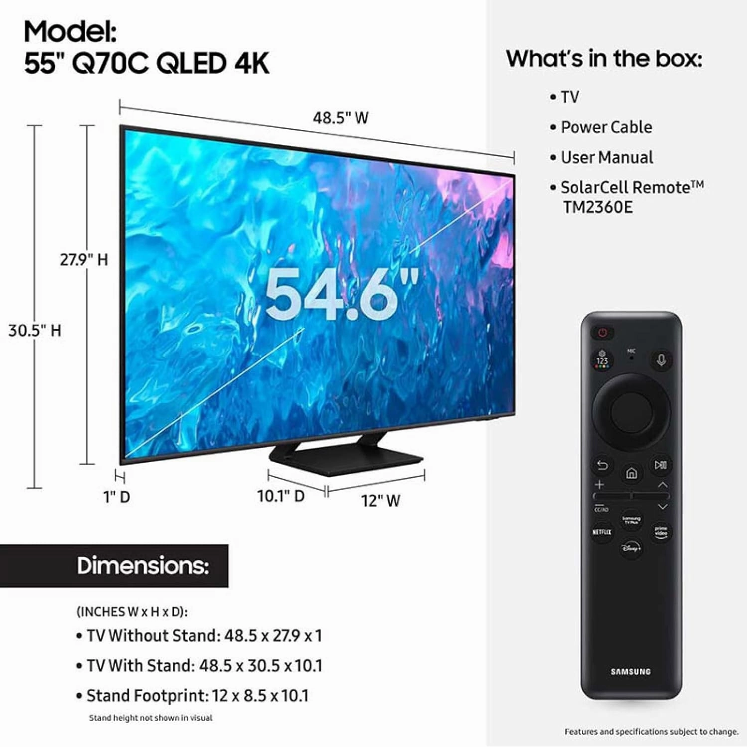 SAMSUNG 55-Inch Class QLED 4K Q70C Series Quantum HDR, Dual LED, Object Tracking Sound Lite, Q-Symphony, Motion Xcelerator Turbo , Gaming Hub, Smart TV with Alexa Built-in (QN55Q70C, 2023 Model),Black