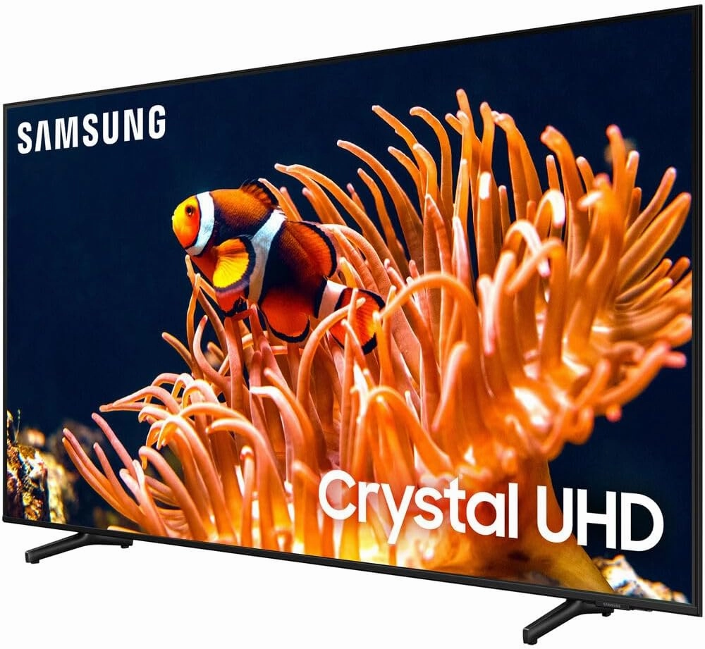 Samsung 65 Inch Class DU8000 Crystal UHD LED 4K Smart TV (2024) Bundle with Premium Deco Gear 60W 2.0 CH Soundbar   Deco Mount 37"-100" TV Wall Mount Bracket with Cleaning Kit   6-Outlet Surge Adapter
