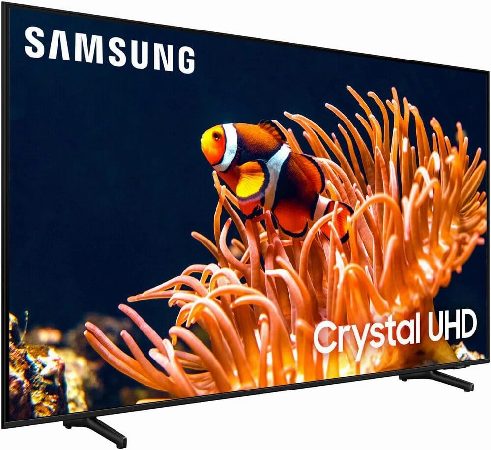 Samsung 65 Inch Class DU8000 Crystal UHD LED 4K Smart TV (2024) Bundle with Premium Deco Gear 60W 2.0 CH Soundbar   Deco Mount 37"-100" TV Wall Mount Bracket with Cleaning Kit   6-Outlet Surge Adapter