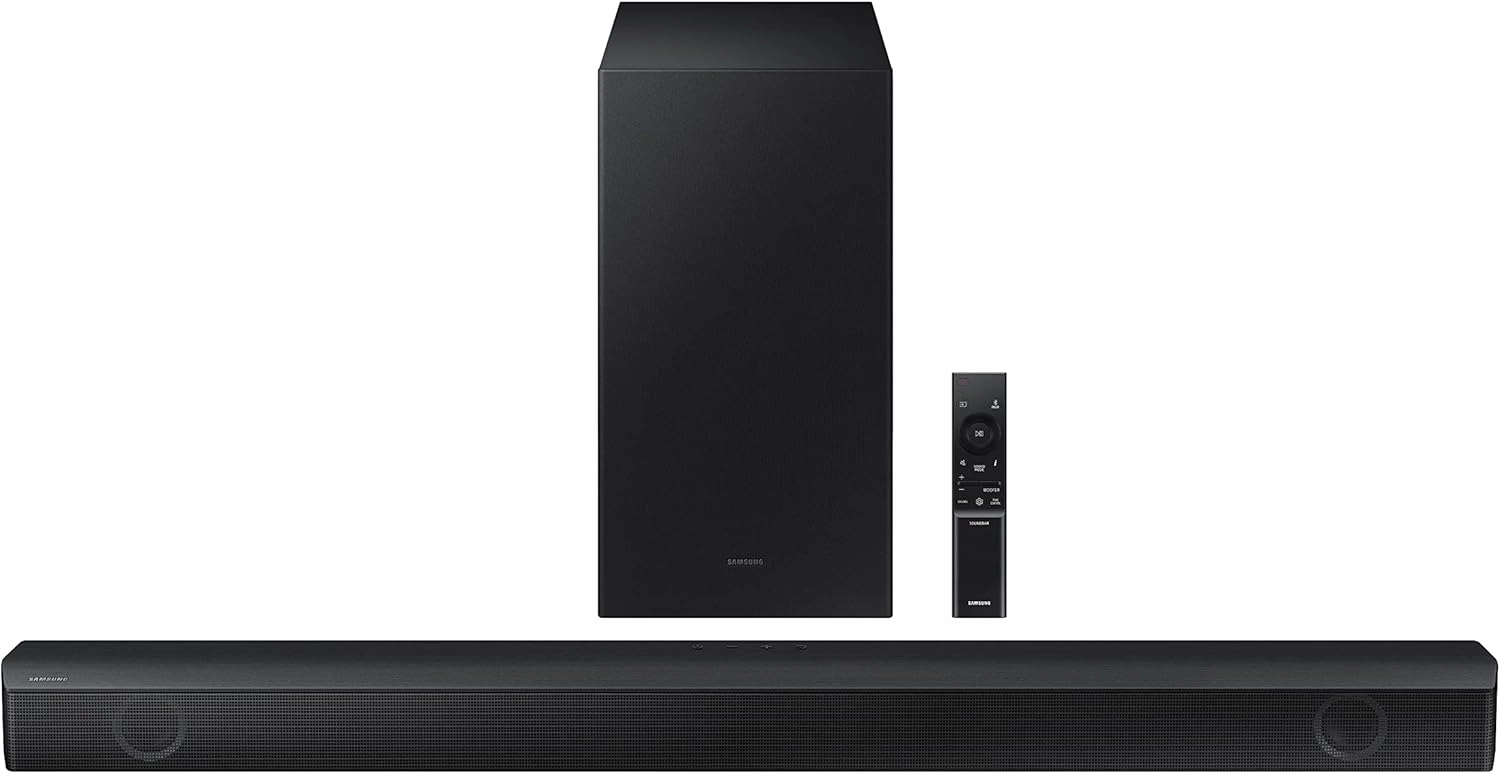 Samsung HW-B550/ZA 2.1ch Soundbar with Dolby Audio, DTS Virtual:X, Subwoofer Included, Adaptive Sound Lite, Bluetooth Multi-Device Connection, Wireless Surround Compatible, 2022, Black soundbar,TV speaker bar,home theater soundbar,