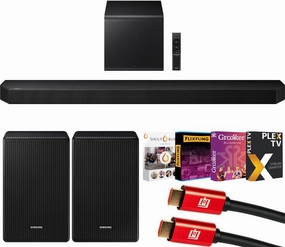 SAMSUNG HW-Q800F 5.1.2ch Soundbar System (2025) Q-Symphony Bundle with SWA-9500S Wireless Rear Speakers, Tech Smart USA Premiere Movies Streaming and 2X 4K HDMI Cable soundbar,TV speaker bar,home theater soundbar,