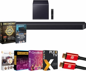 SAMSUNG Q Series Soundbar HW-Q900F 7.1.2 ch Subwoofer (2025) Bundle with Premiere Movies Streaming, 2X HDMI Cable, CPS 26 Month Protection & Deco Gear Complete Home Theater Beginner's Guidebook soundbar,TV speaker bar,home theater soundbar,