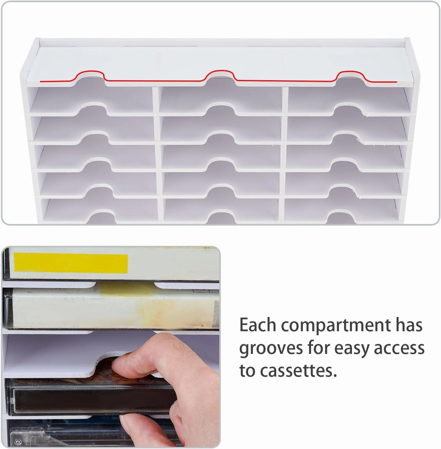SANFURNEY 51-Slot Cassette Tape Storage, Desktop Rack Audio Tape Organizer, Wall-Mounted Cassette Holder-White