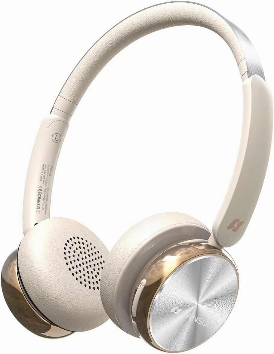 SANSUI ANC Wireless Headphones,Over Ear Headphones with 50H Battery Life,Active Noise Cancelling,Deep Bass,Memory Foam Ear Cups,Travel,Office,Bluetooth 5.4, Adjustable Headband, DT11 (White) bookshelf speakers,compact stereo speakers,hi-fi shelf speakers,