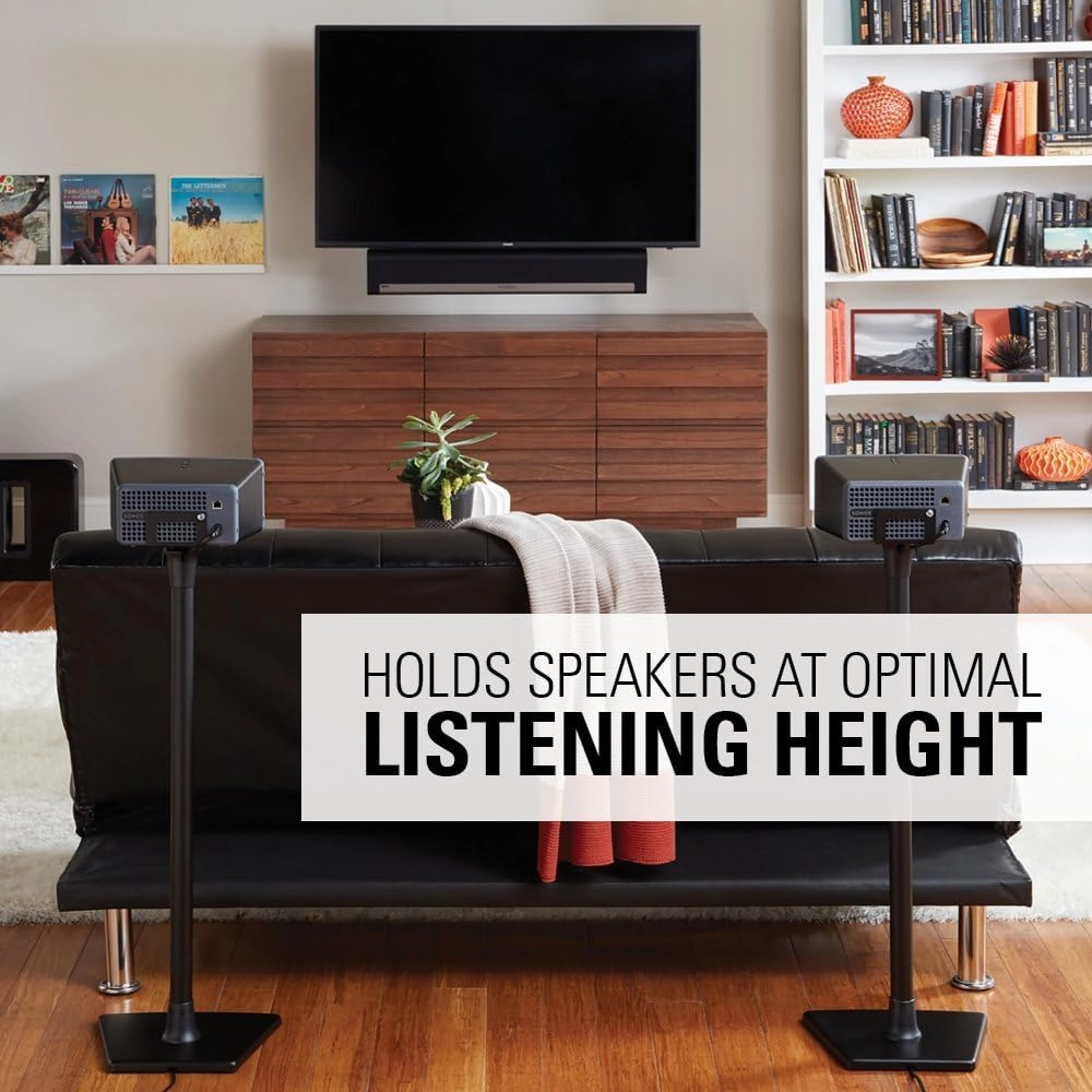 SANUS Wireless Sonos Speaker Stand for Sonos One, Play:1, & Play:3 - Audio-Enhancing Design with Built-in Cable Management - Pair (Black) - WSS22-B1