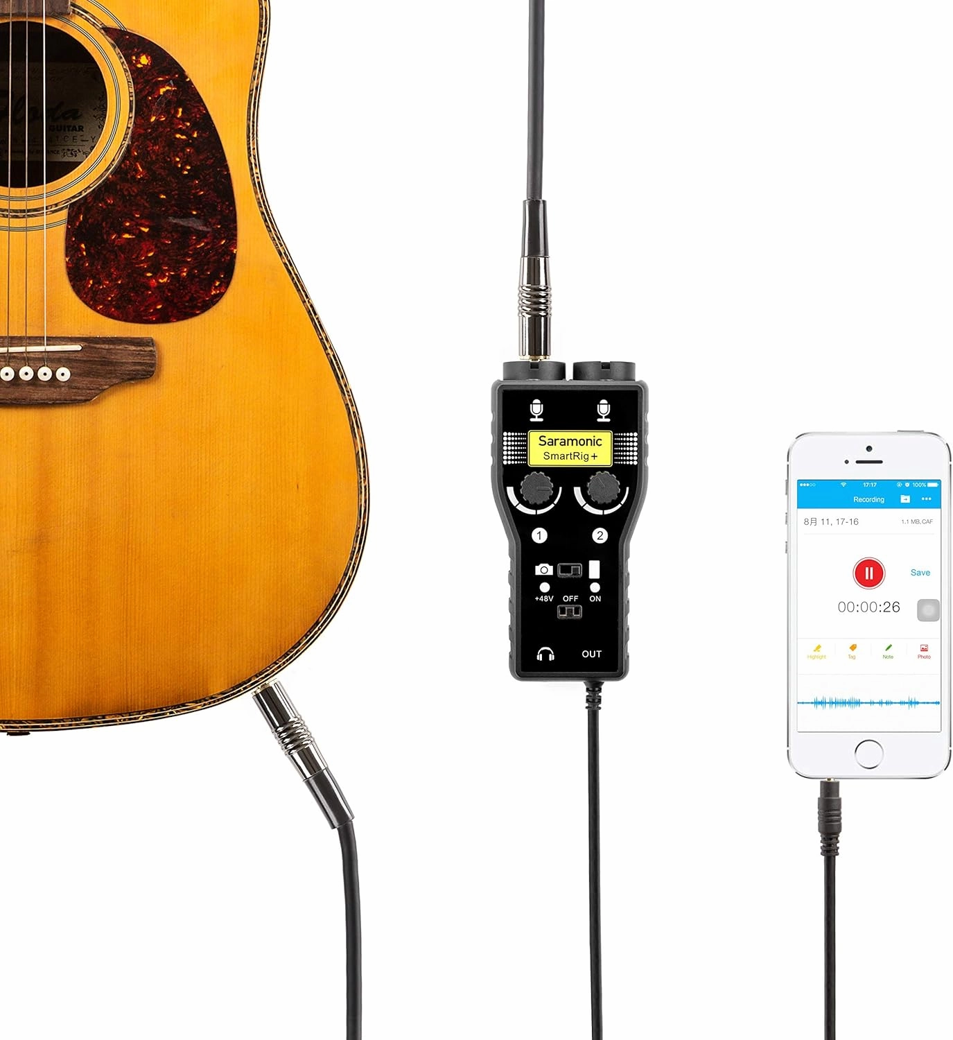 Saramonic 2-Ch Audio Interface w/XLR, 1/4" & 1/8 for Smartphones, Tablets & Cameras (SmartRig )