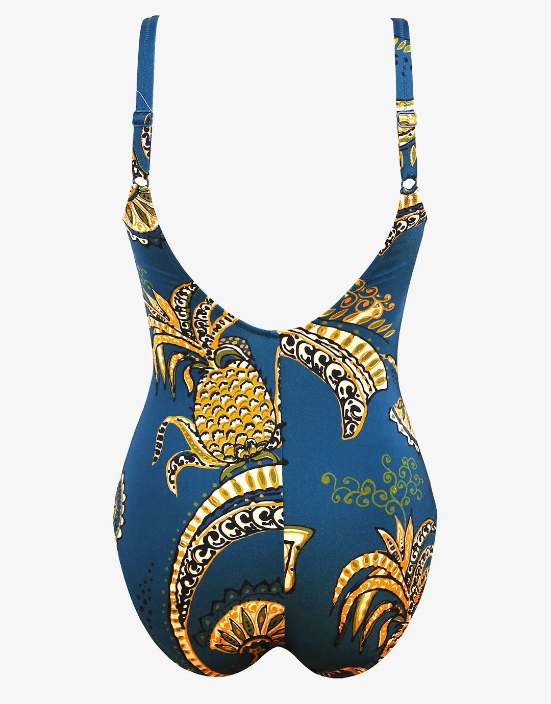 Satin Fruits Wrap Front Swimsuit - Ocean Pineapple