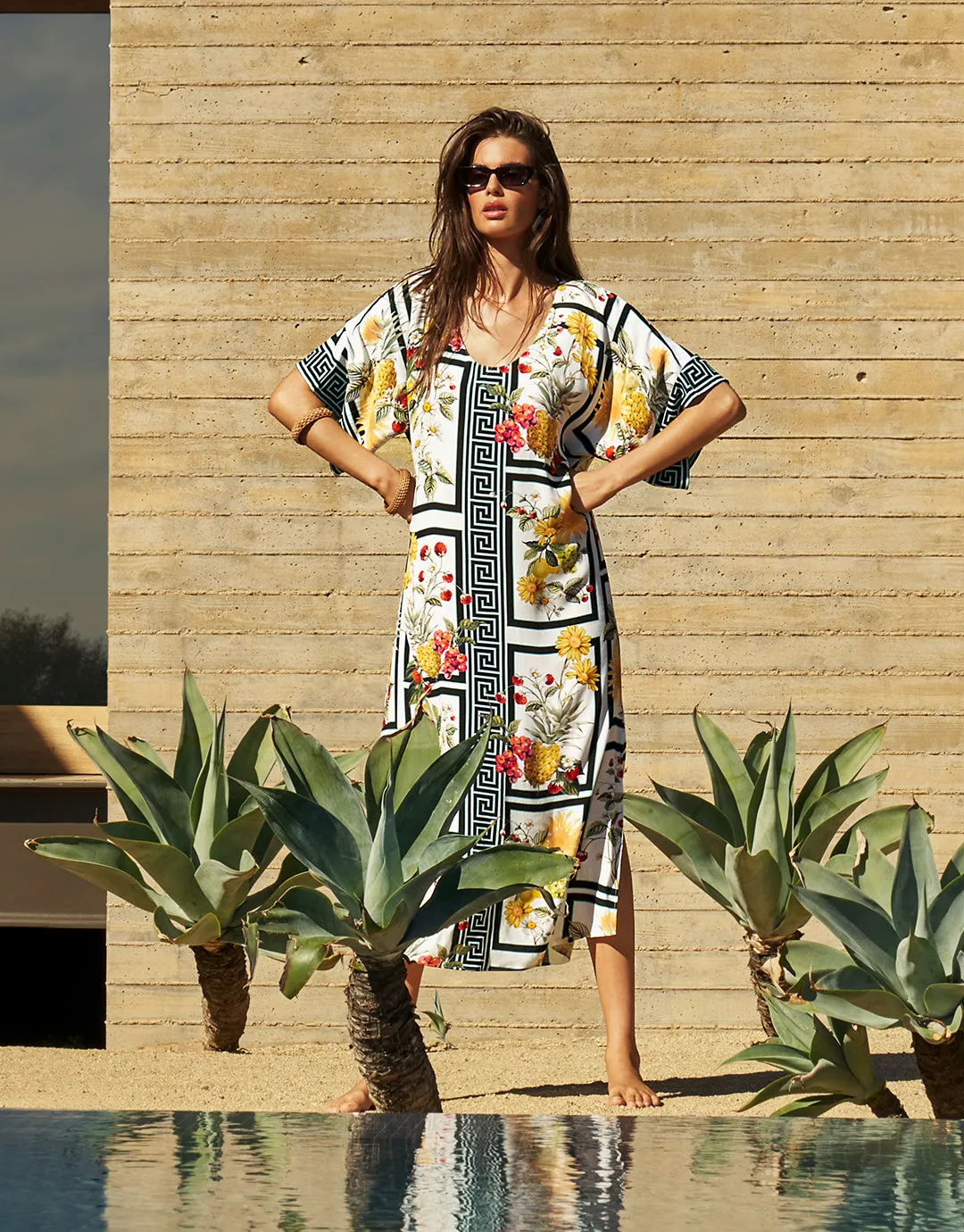 Scenery Maxi Kaftan - Monochrome Garden