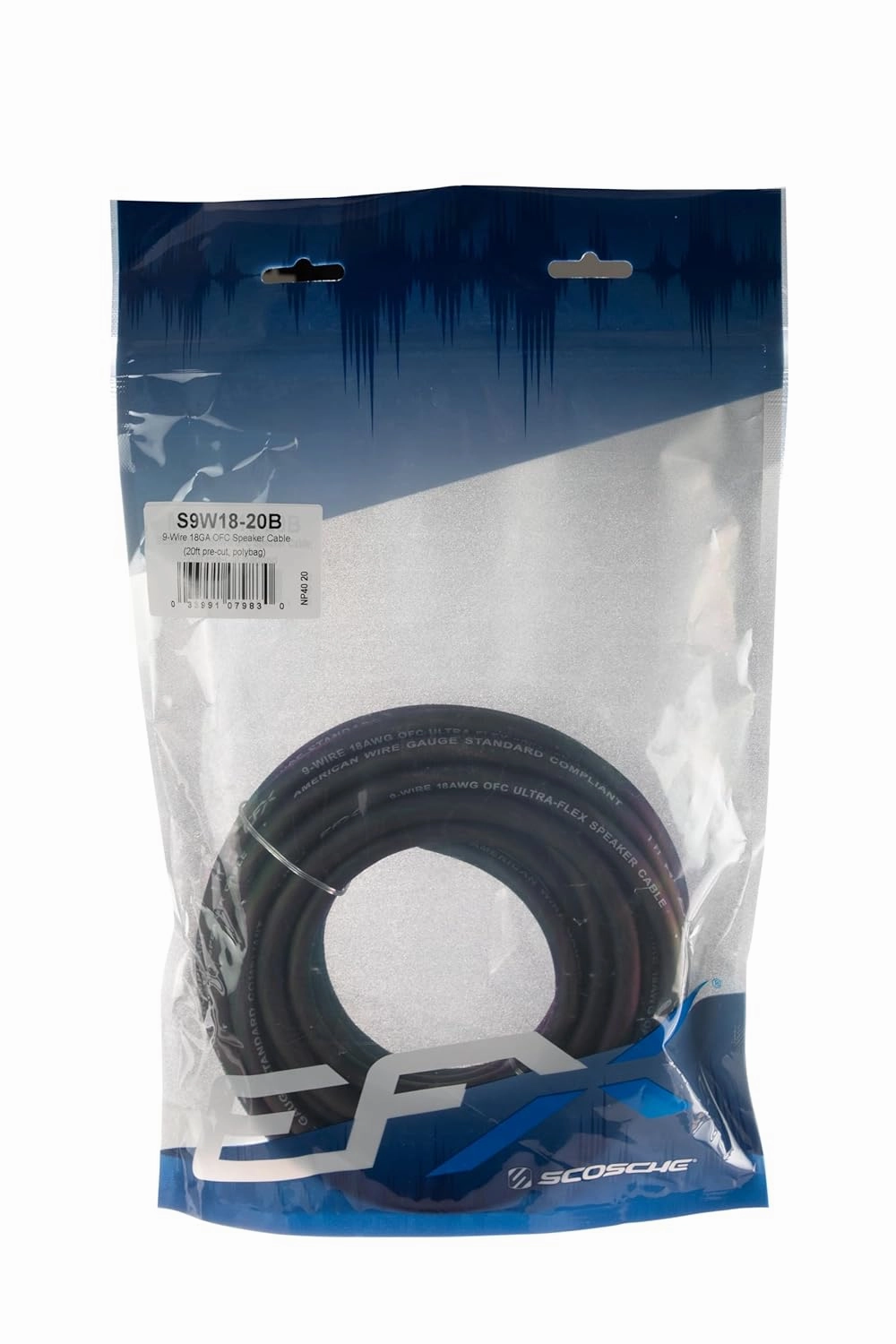 SCOSCHE EFX S9W18-20B 9-Wire 18-Gauge OFC Speaker Cable - 20ft, Multi-Conductor Speed Wire for Car Audio Systems - 18 AWG Oxygen-Free Copper