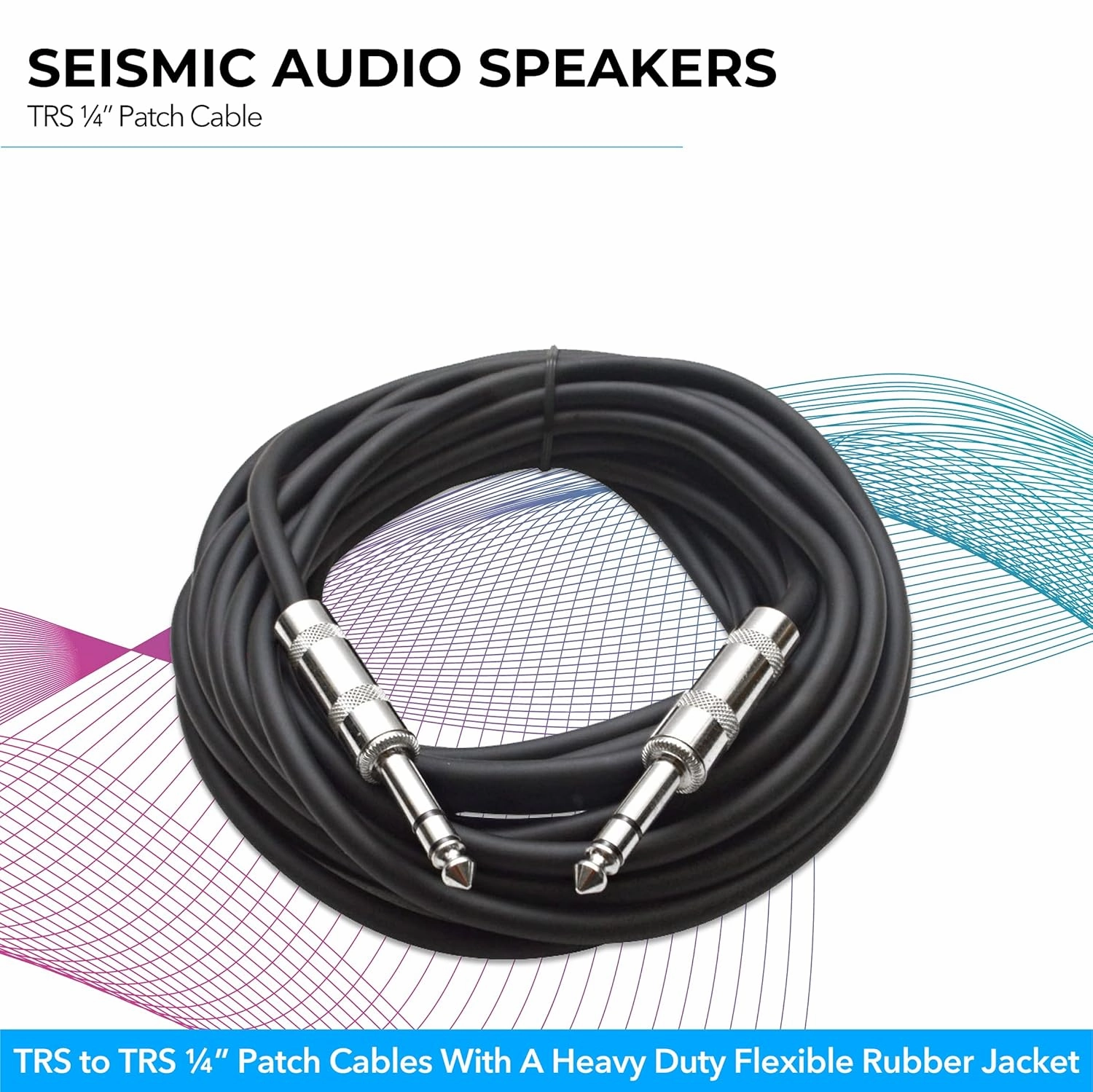 Seismic Audio Speakers TRS  Patch Cable, 25 Foot Balanced Cord, Black