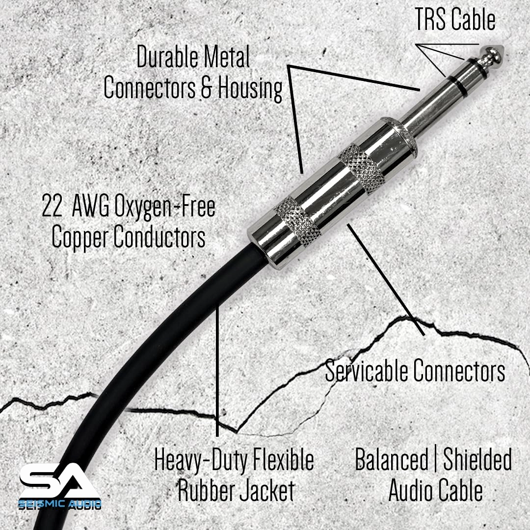 Seismic Audio Speakers TRS  Patch Cable, 25 Foot Balanced Cord, Black