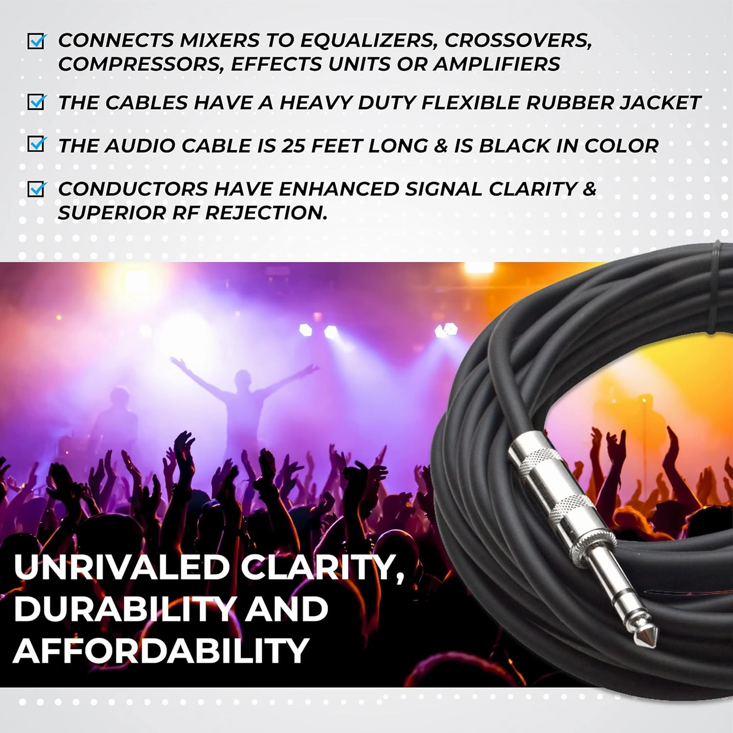 Seismic Audio Speakers TRS  Patch Cable, 25 Foot Balanced Cord, Black