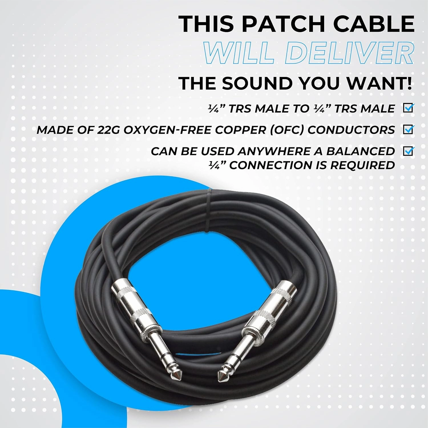 Seismic Audio Speakers TRS  Patch Cable, 25 Foot Balanced Cord, Black