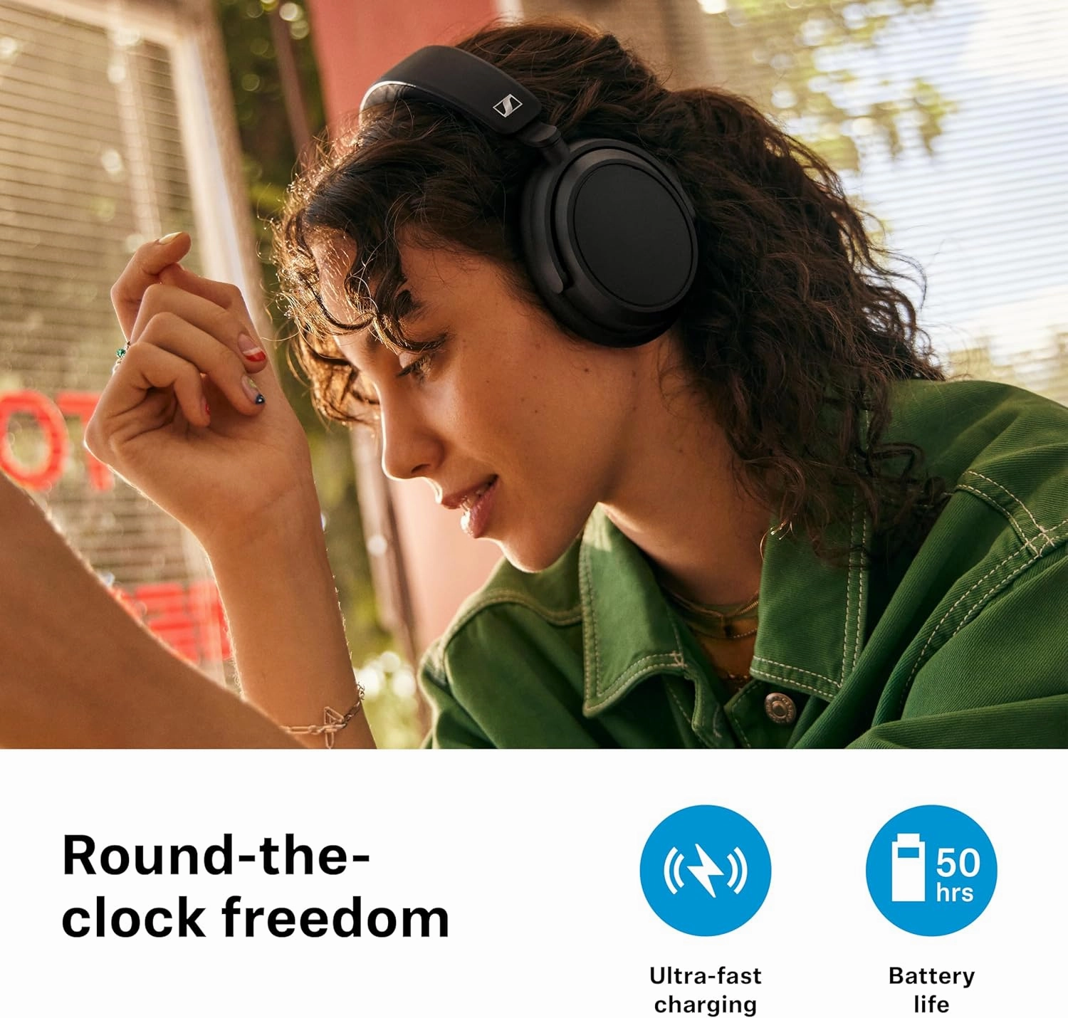 Sennheiser ACCENTUM Plus Wireless Bluetooth Headphones - Quick-Charge Feature, 50-Hr Battery Playtime, Adaptive Hybrid ANC, Sound Personalization, Touch Controls, White