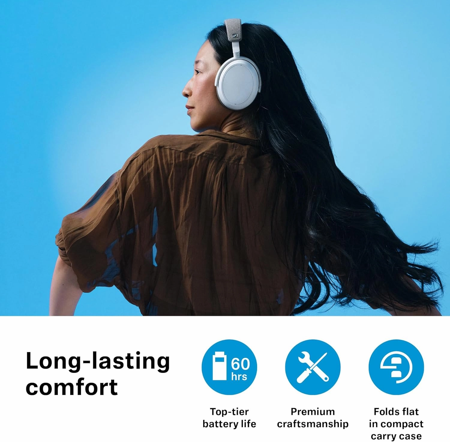 Sennheiser MOMENTUM 4 Wireless Headphones - Bluetooth Headset for Crystal-Clear Calls with Adaptive Noise Cancellation, 60h Battery Life, Lightweight Folding Design, Black