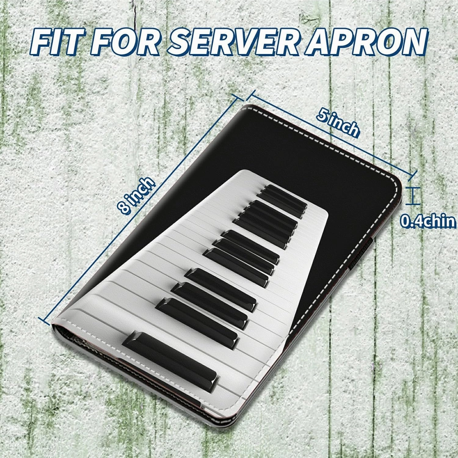 Server Books for Waitress 5 x 7.75 inch Black Server Book with Zipper Pocket and 5 Large Pockets 1 Pen Holder Cute Waitress Book Organizer Fit Server Apron - Music