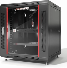 Server Rack  12U - Wall Mount Rack - Locking Cabinet for Network - Electronics - Security - Audio - Video - AV Equipment - Data Rack - Legs/Power Strip/Shelf/Fan - 24-Inch Depth (12U, Black) audio rack,hi-fi component stand,media shelf,