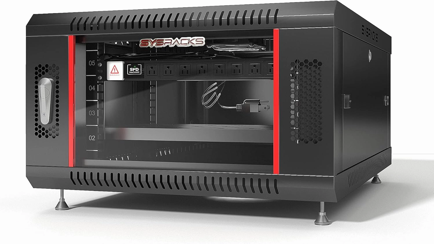 Server Rack  6U - Wall Mount Rack - Locking Cabinet for Network - Electronics - Security - Audio - Video - AV Equipment - Data Rack - Legs/Power Strip/Shelf/Fan - 24-Inch Deep (6U, Black)