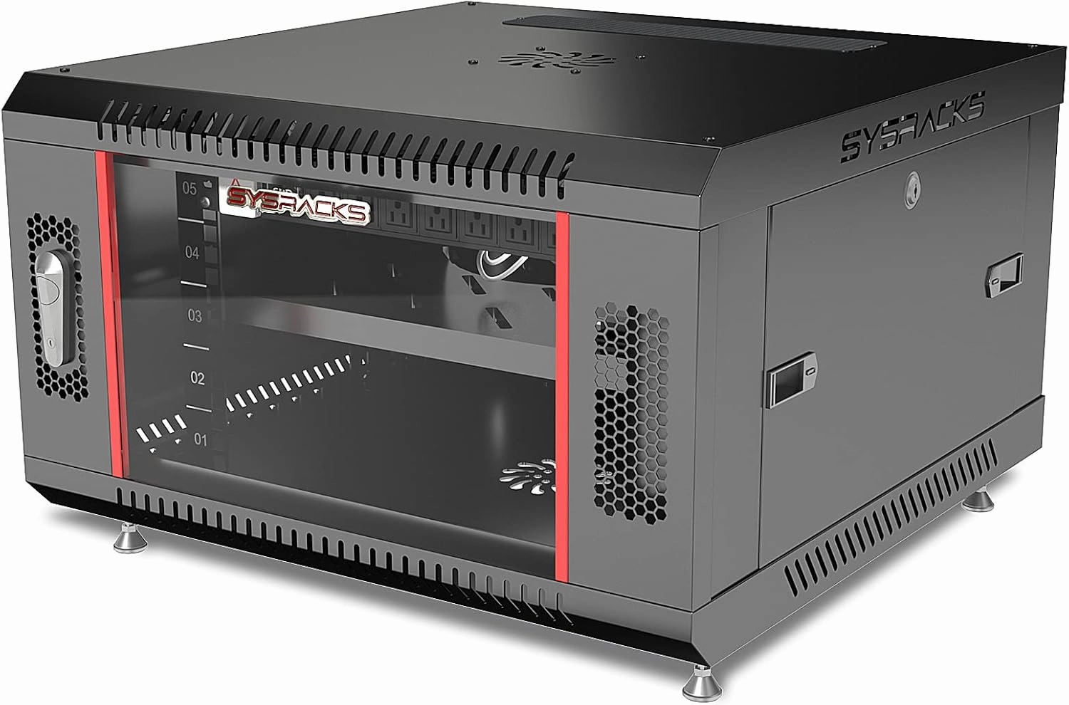 Server Rack  6U - Wall Mount Rack - Locking Cabinet for Network - Electronics - Security - Audio - Video - AV Equipment - Data Rack - Legs/Power Strip/Shelf/Fan - 24-Inch Deep (6U, Black) equipment cabinet,AV gear cabinet,component enclosure,