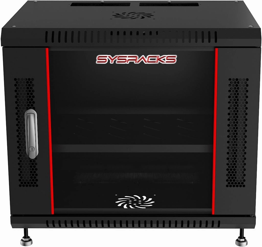 Server Rack - Wall Mount Network Enclosure - Locking Wall IT Cabinet - 19 Inch Rack Av Audio Video Rack Lockable Cabinet Network Rack - Powerbar - Shelf - Fan - Feet (9U (24" w x24 d x20 h))