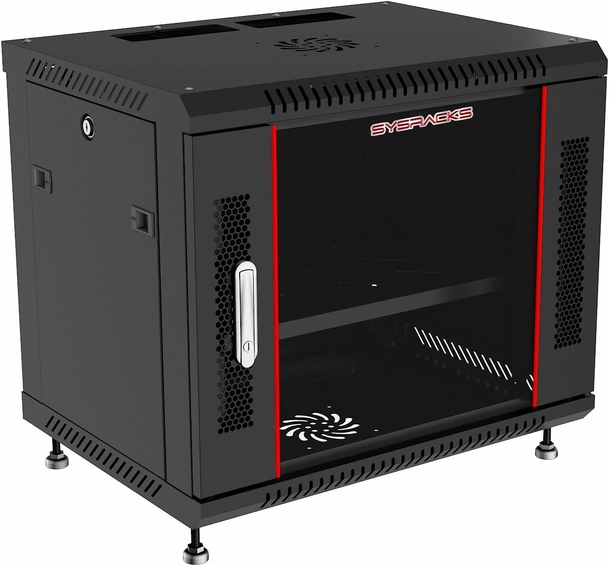 Server Rack - Wall Mount Network Enclosure - Locking Wall IT Cabinet - 19 Inch Rack Av Audio Video Rack Lockable Cabinet Network Rack - Powerbar - Shelf - Fan - Feet (9U (24" w x24 d x20 h)) audio rack,hi-fi component stand,media shelf,