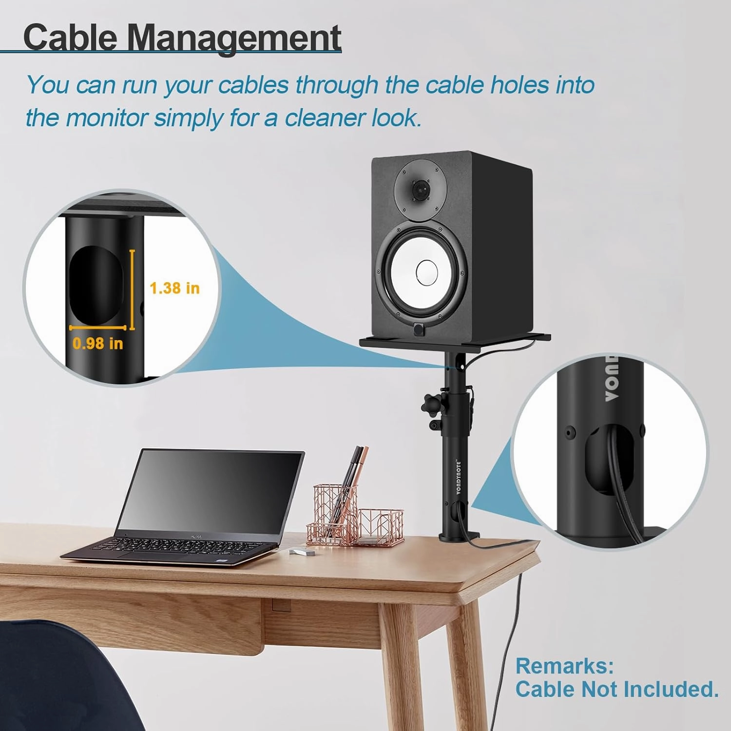 Set of 2 Sturdy Studio Monitor Stands Desktop Clamp Speaker Stands with Cable Management