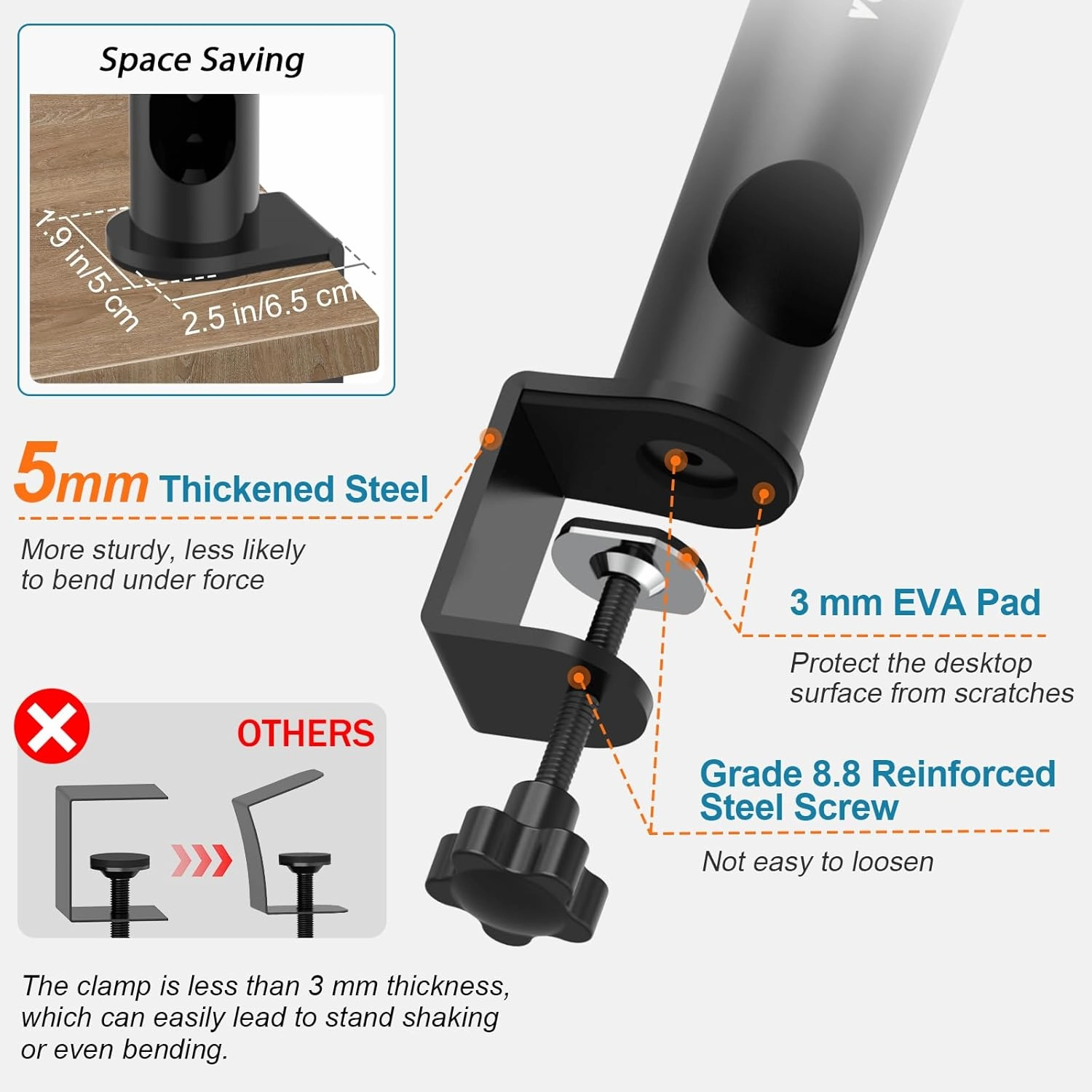 Set of 2 Sturdy Studio Monitor Stands Desktop Clamp Speaker Stands with Cable Management