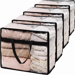 SGHUO Blanket Storage Bags 60L Extra Large Plastic Vinyl Clear Storage Bag for Clothes, Comforter, Bedding, Moving Bags with Zipper and Reinforced Handle (4pcs) vinyl storage,record holder,LP organizer,