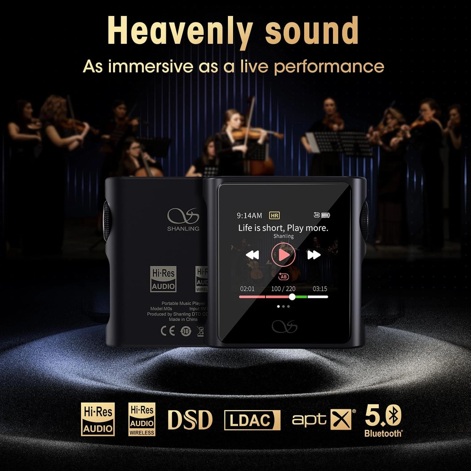SHANLING M0s 1.7 * 1.7 inch 2in1 MP3 Player DAC Hi-Fi Sound Music Player Support Up to 2TB SD Card HD Touch Screen Bluetooth5.0 3.5mm/Type-C Jack for Phones,Tablets,laptops,PC (Tatanium, 32GB)