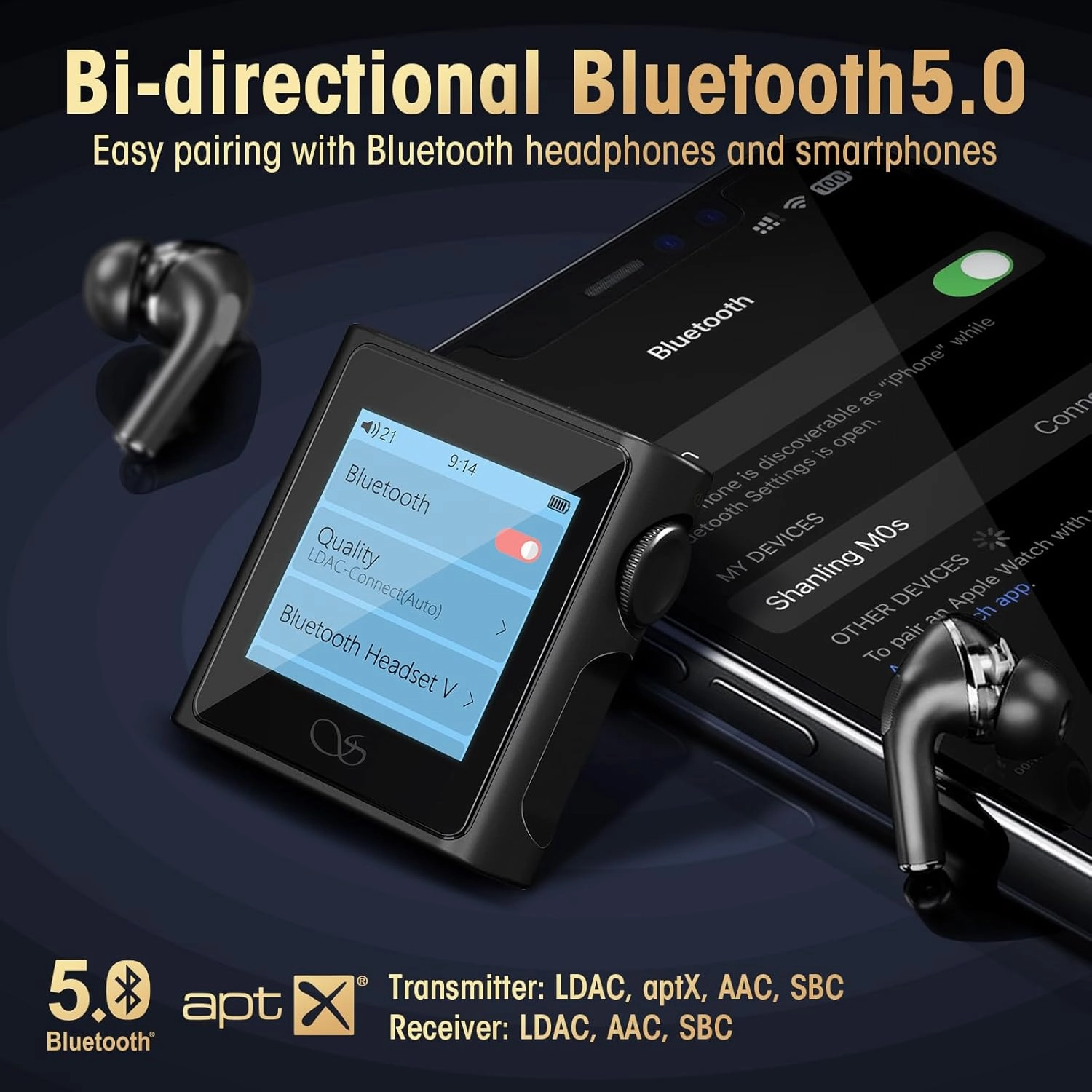 SHANLING M0s 1.7 * 1.7 inch 2in1 MP3 Player DAC Hi-Fi Sound Music Player Support Up to 2TB SD Card HD Touch Screen Bluetooth5.0 3.5mm/Type-C Jack for Phones,Tablets,laptops,PC (Tatanium, 32GB)