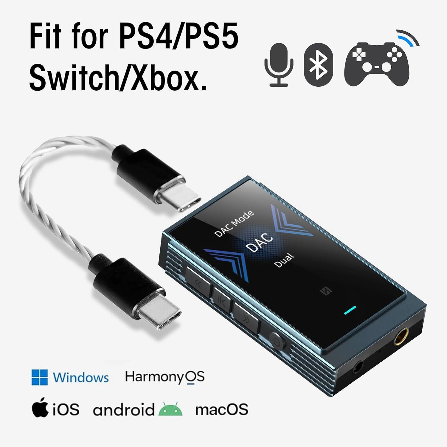 SHANLING UP6 Portable DAC,Headphone Amp with Bluetooth5.2/LDAC/APTX/NFC/CVC8.0 HD Microphone,1.54inch LCD Screen Music Mode/Game Mode/Car Mode,4 Hours Playtime (Indigo)