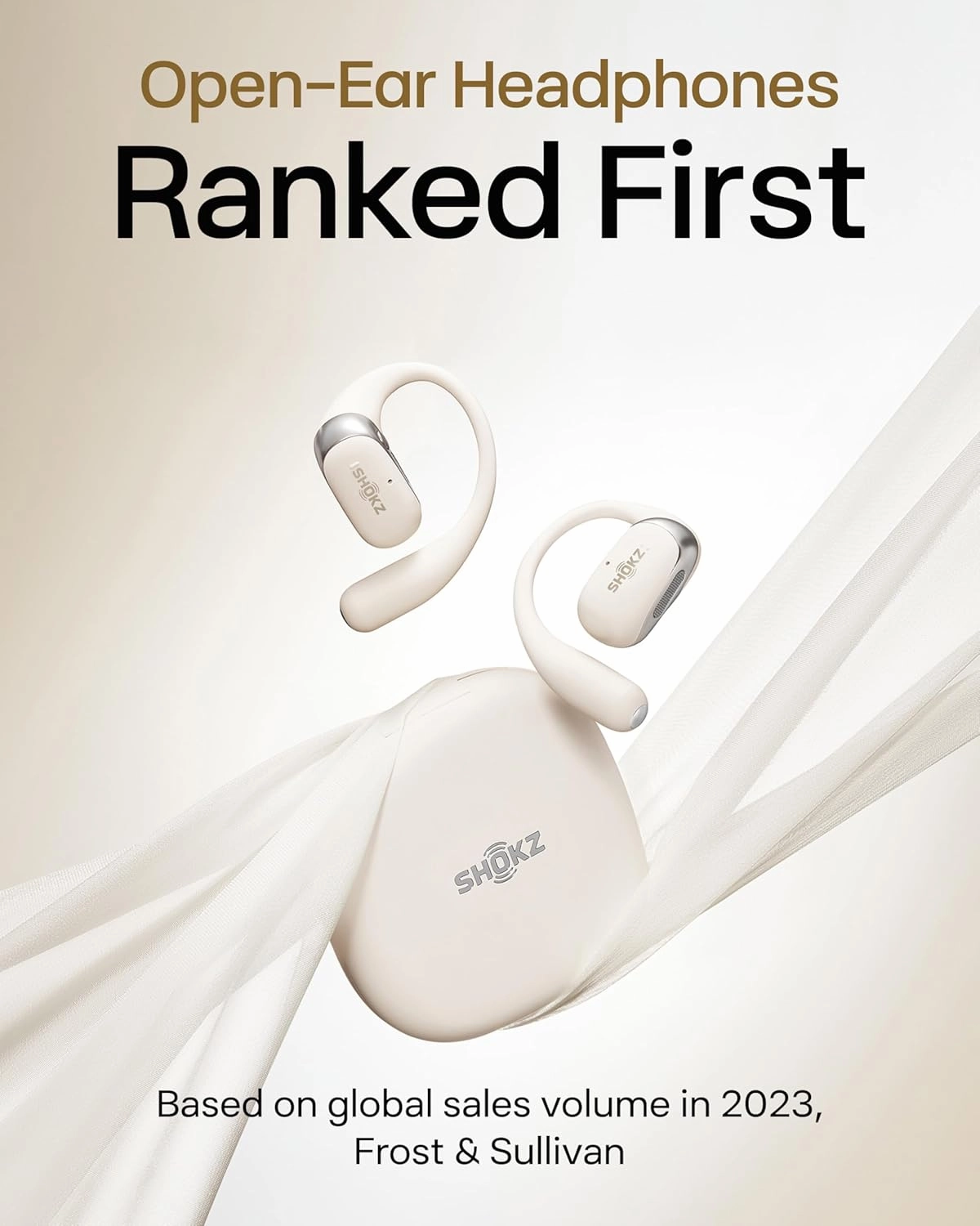 SHOKZ New OpenFit 2 Open-Ear Headphones, True Wireless Bluetooth Earphones with Microphone, Earhook Earbuds with 48 Hours of Playtime, Fast Charging, IP55 Water-Resistant, with Carrying Bag, Beige