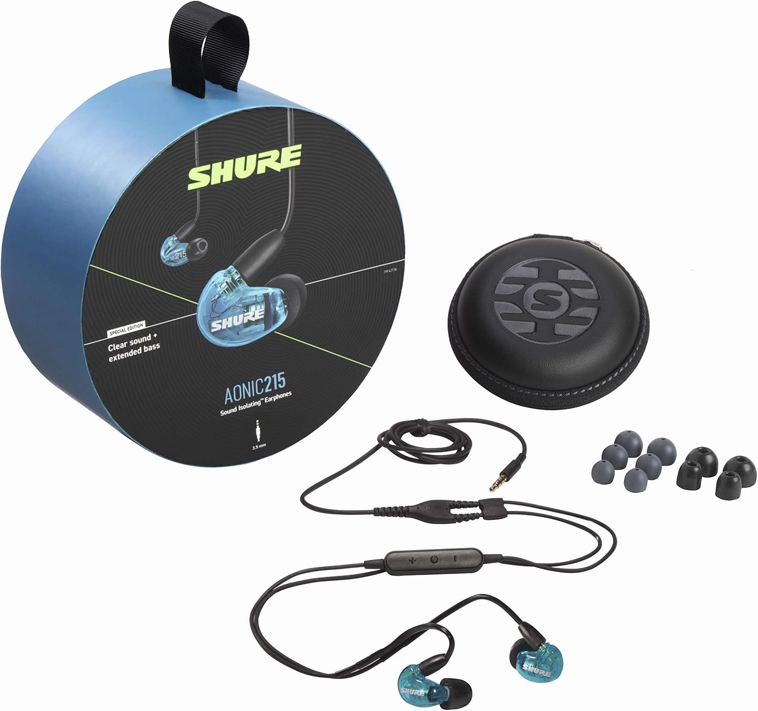 Shure AONIC 215 Wired Sound Isolating Earbuds, Clear Sound, Single Driver, Secure In-Ear Fit, Detachable Cable, Durable Quality, Compatible with Apple & Android Devices - Blue