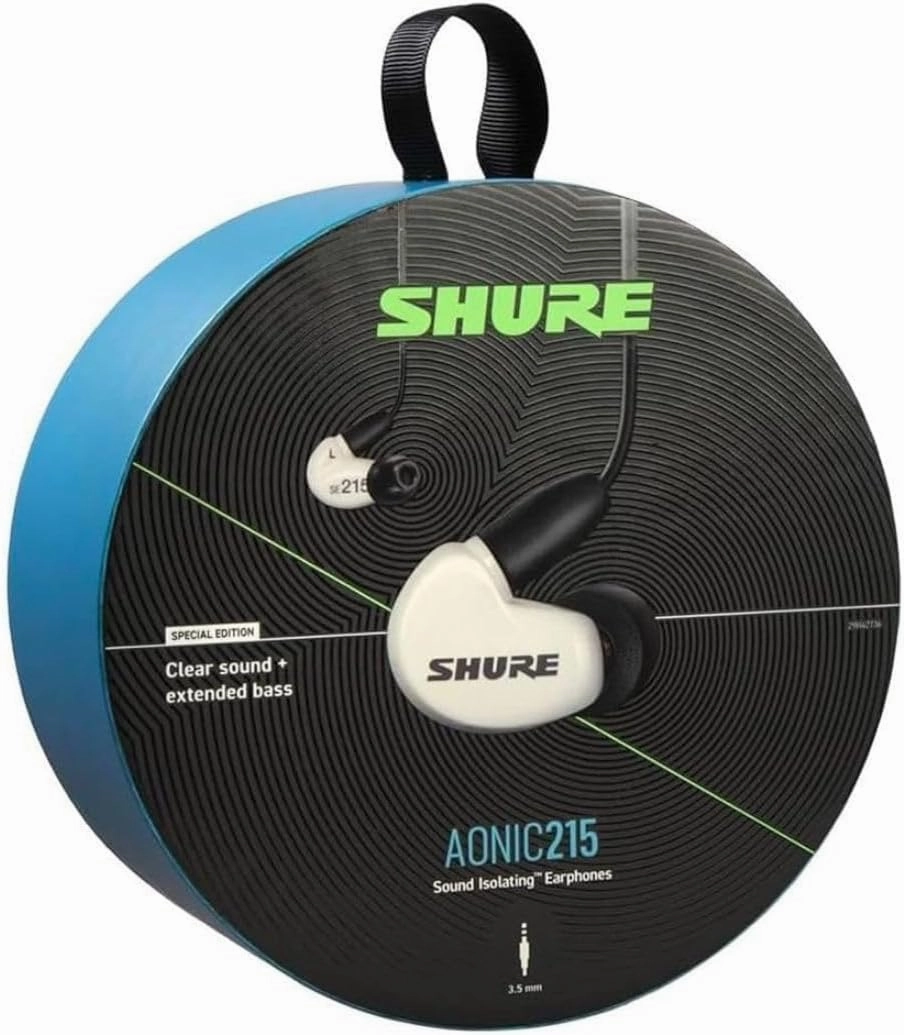 Shure AONIC 215 Wired Sound Isolating Earbuds, Clear Sound, Single Driver, Secure In-Ear Fit, Detachable Cable, Durable Quality, Compatible with Apple & Android Devices - White