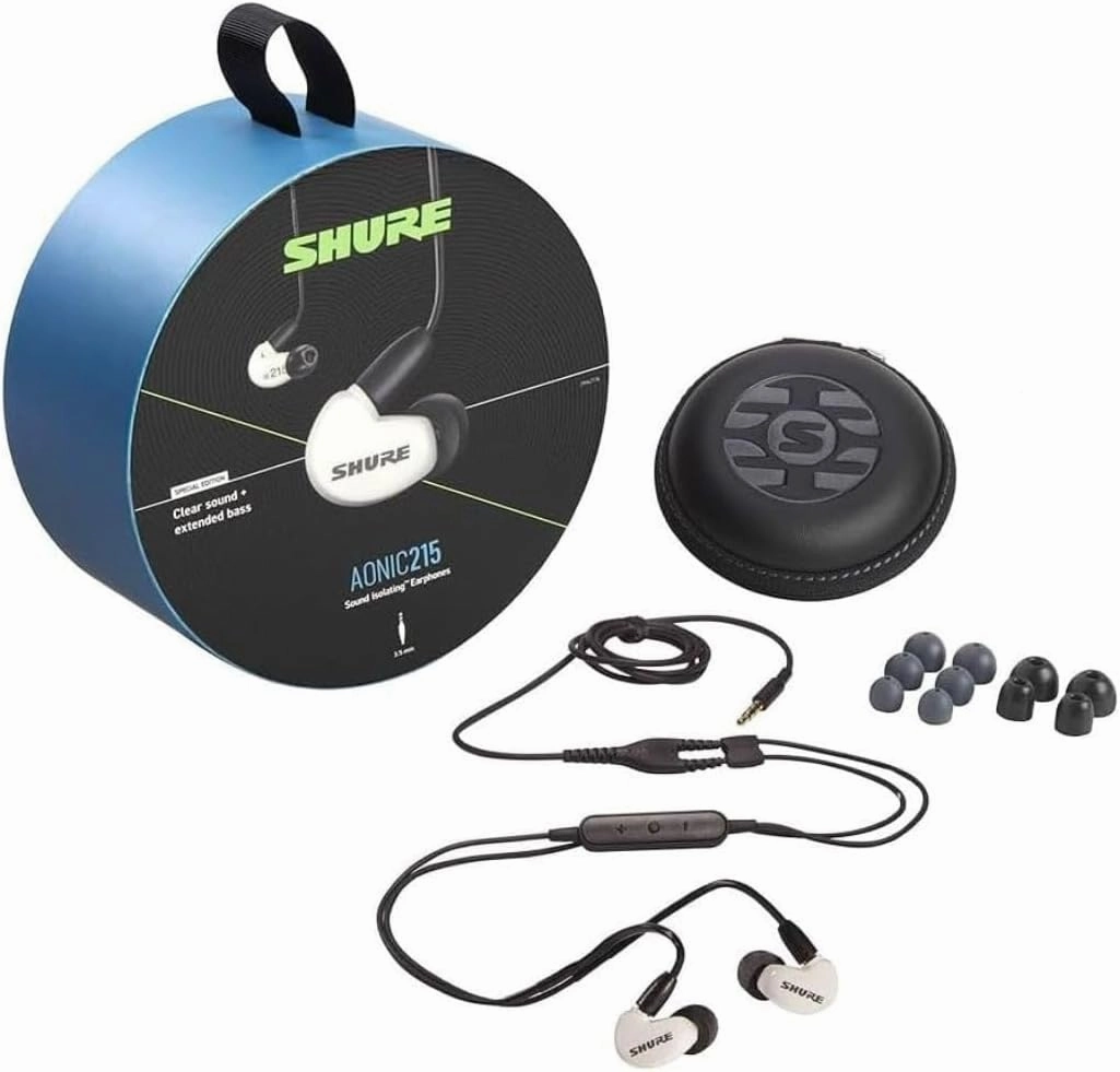 Shure AONIC 215 Wired Sound Isolating Earbuds, Clear Sound, Single Driver, Secure In-Ear Fit, Detachable Cable, Durable Quality, Compatible with Apple & Android Devices - White