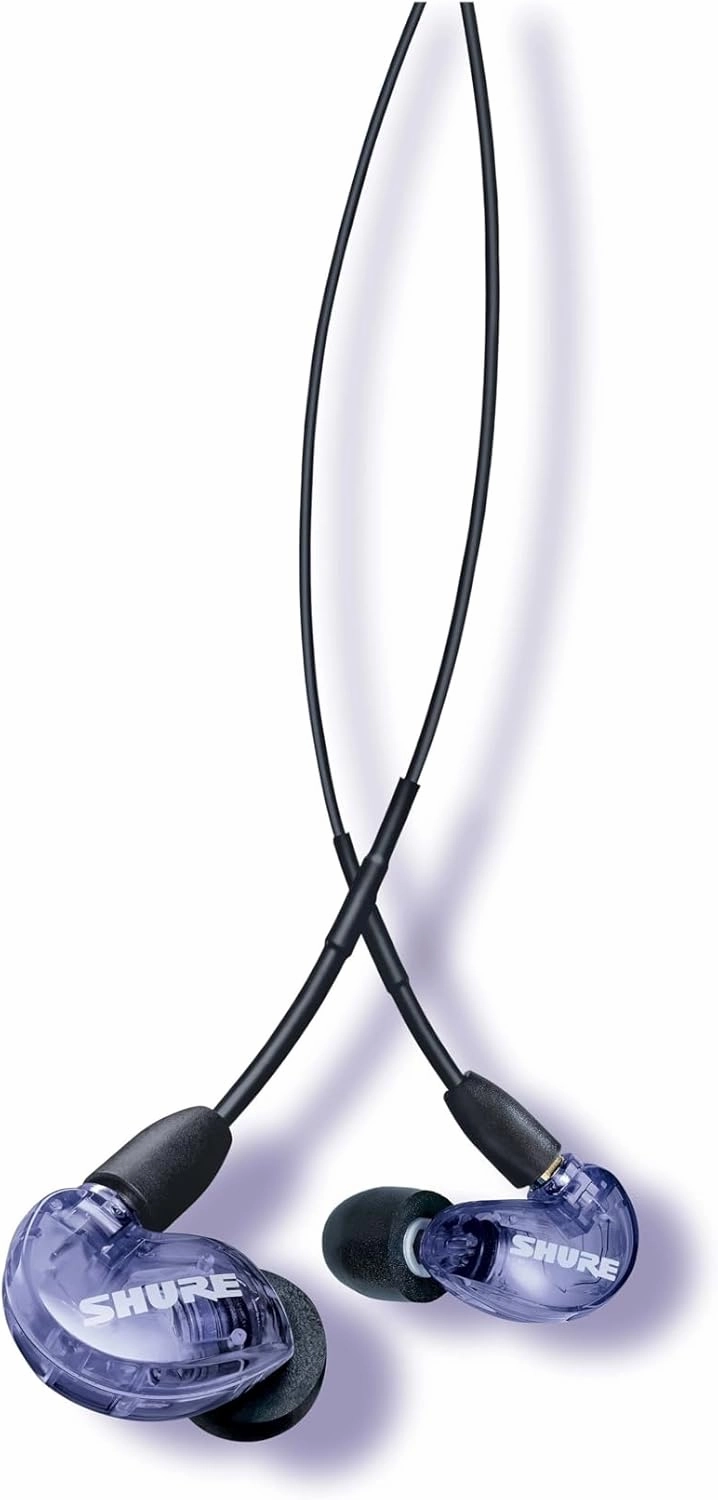 Shure SE215 Special Edition PRO Wired Earbuds, Professional Sound Isolating Earphones, Clear with Deep Bass, Single Dynamic MicroDriver, for Music, Gaming, & Calls - Purple in-ear monitors,hi-fi IEMs,studio earphones,