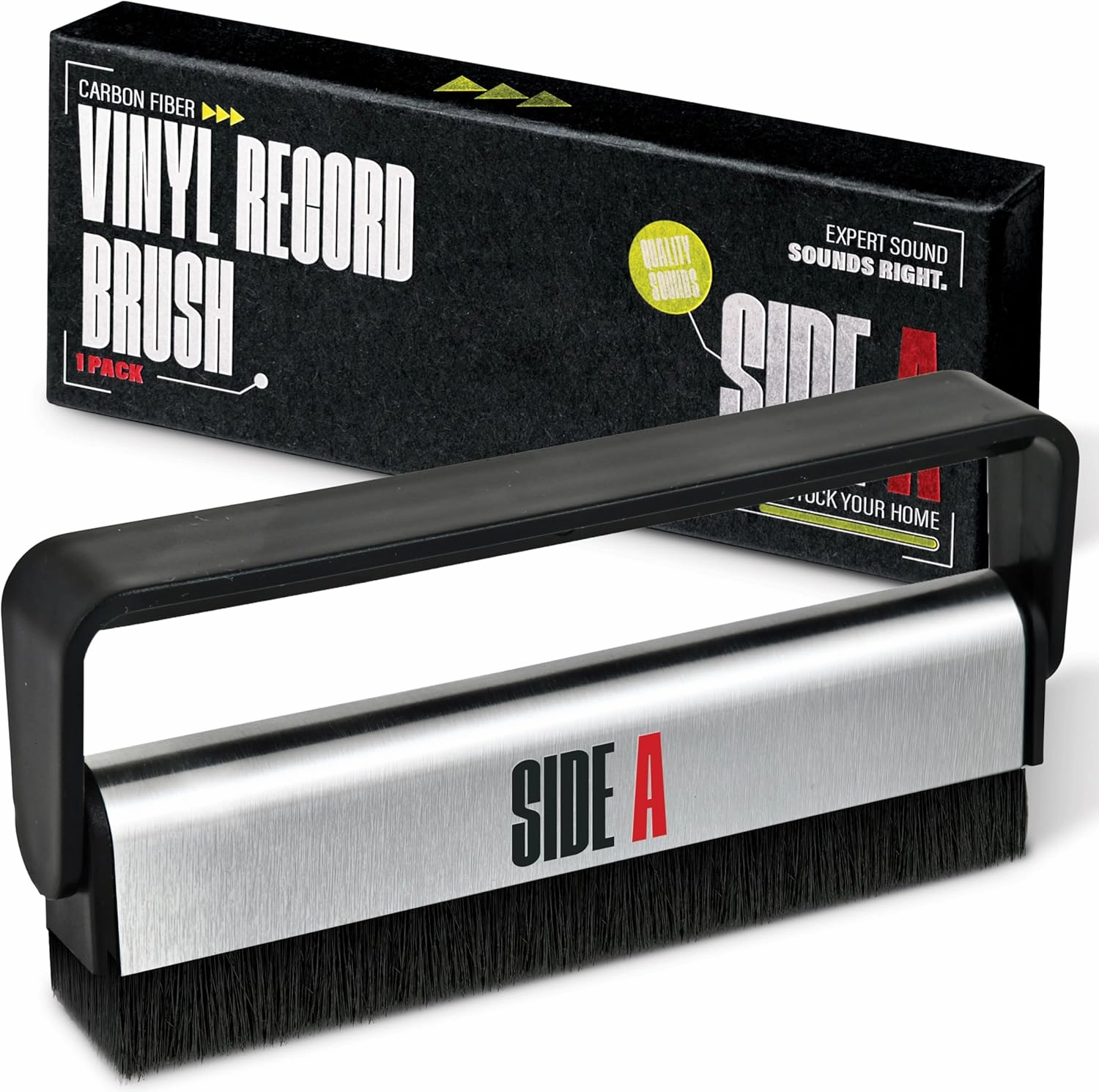 Side A Vinyl Record Brush with Soft Carbon Fibre Bristles, Anti-Static, Gentle Cleaning & Dusting- Essential Record Player Accessory record cleaning kit,vinyl cleaner,stylus brush set,