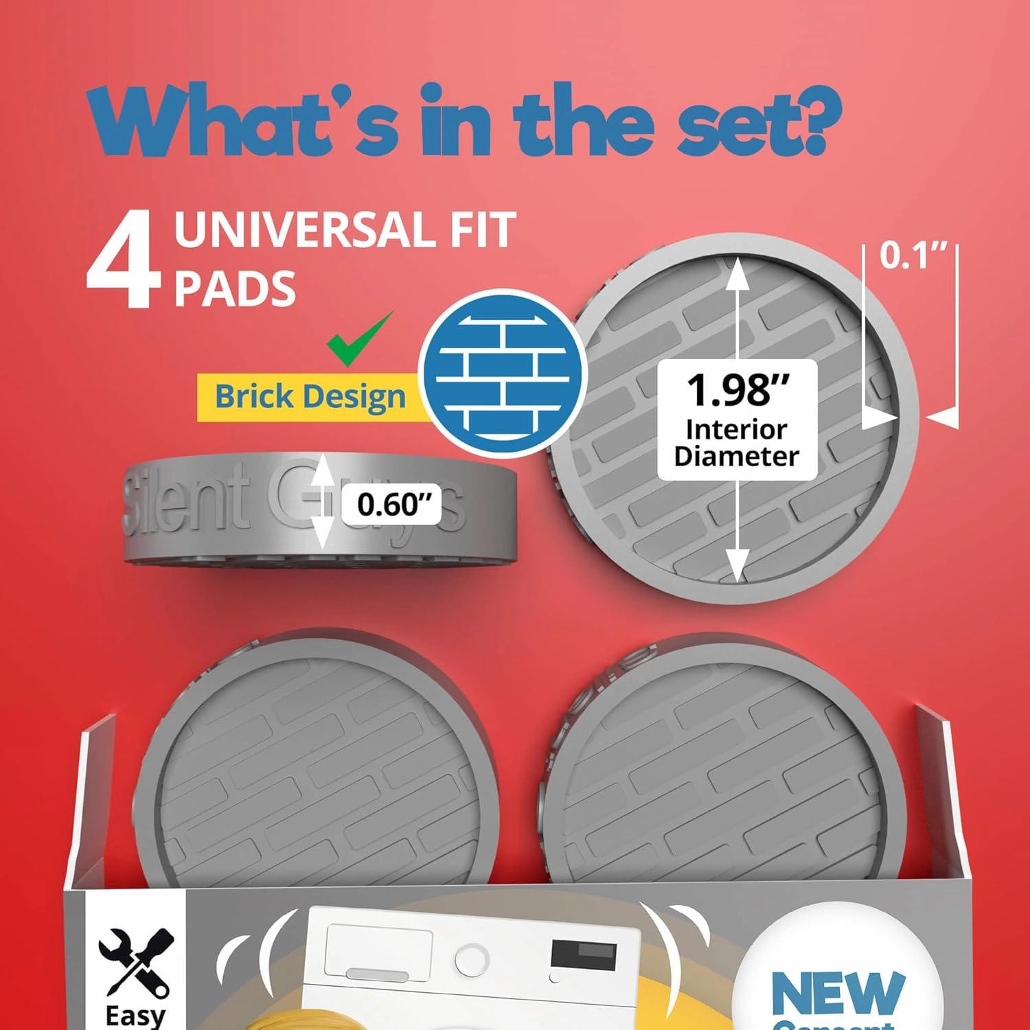 Silent Guys Anti Vibration Pads for Washing Machine - 4 Washing Machine Anti Vibration Pads Washer Anti Vibration Pads Rubber Vibration Pad Washing Machine Pads for Anti Vibration Mat Isolation Pads