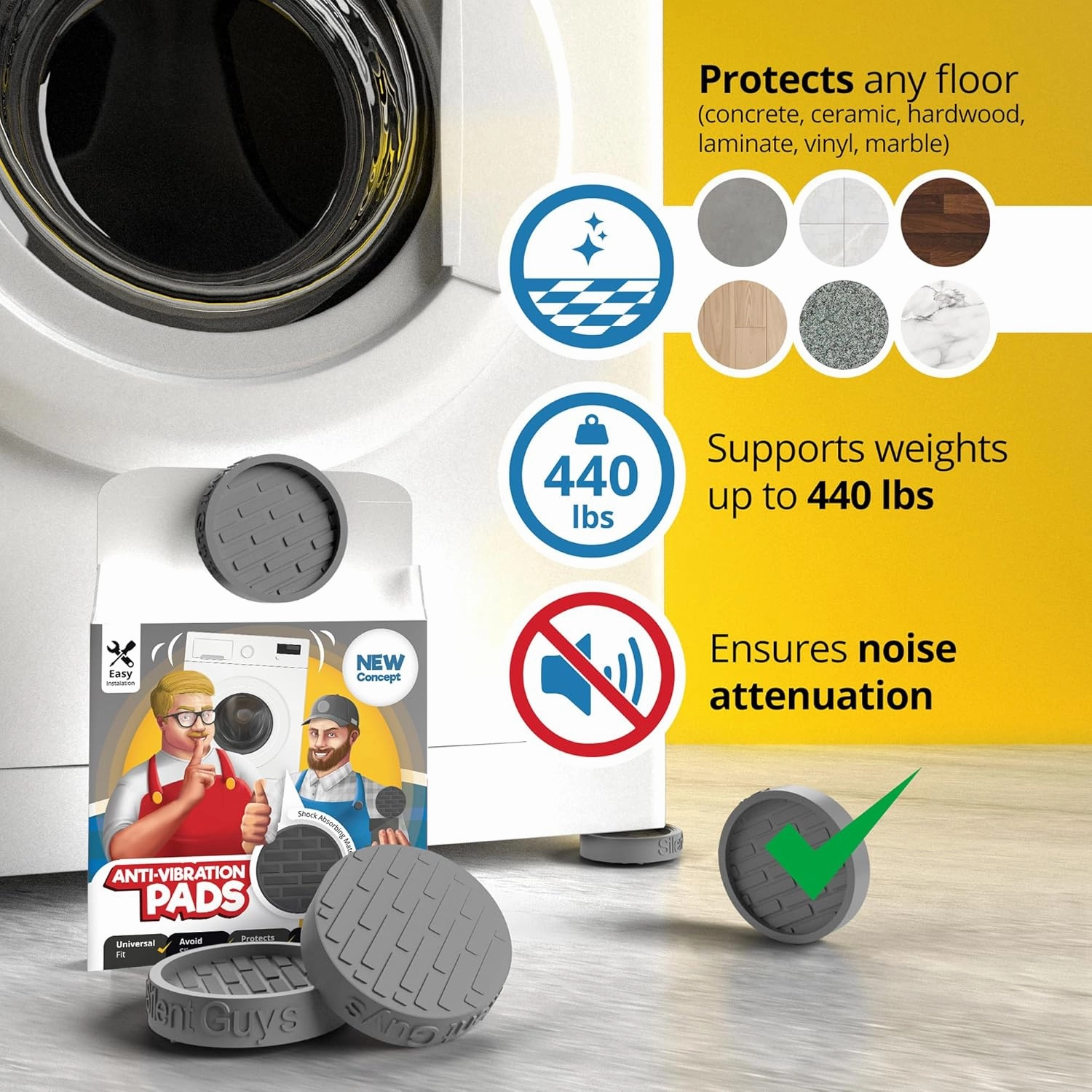 Silent Guys Anti Vibration Pads for Washing Machine - 4 Washing Machine Anti Vibration Pads Washer Anti Vibration Pads Rubber Vibration Pad Washing Machine Pads for Anti Vibration Mat Isolation Pads