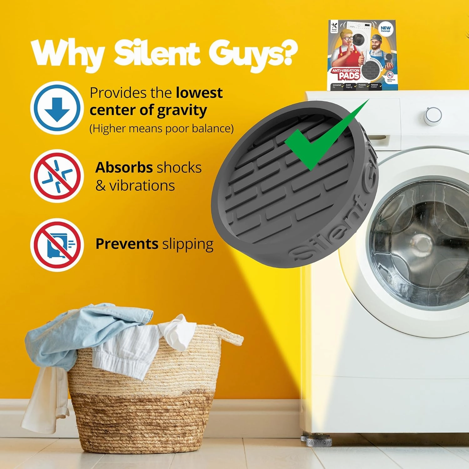 Silent Guys Anti Vibration Pads for Washing Machine - 4 Washing Machine Anti Vibration Pads Washer Anti Vibration Pads Rubber Vibration Pad Washing Machine Pads for Anti Vibration Mat Isolation Pads