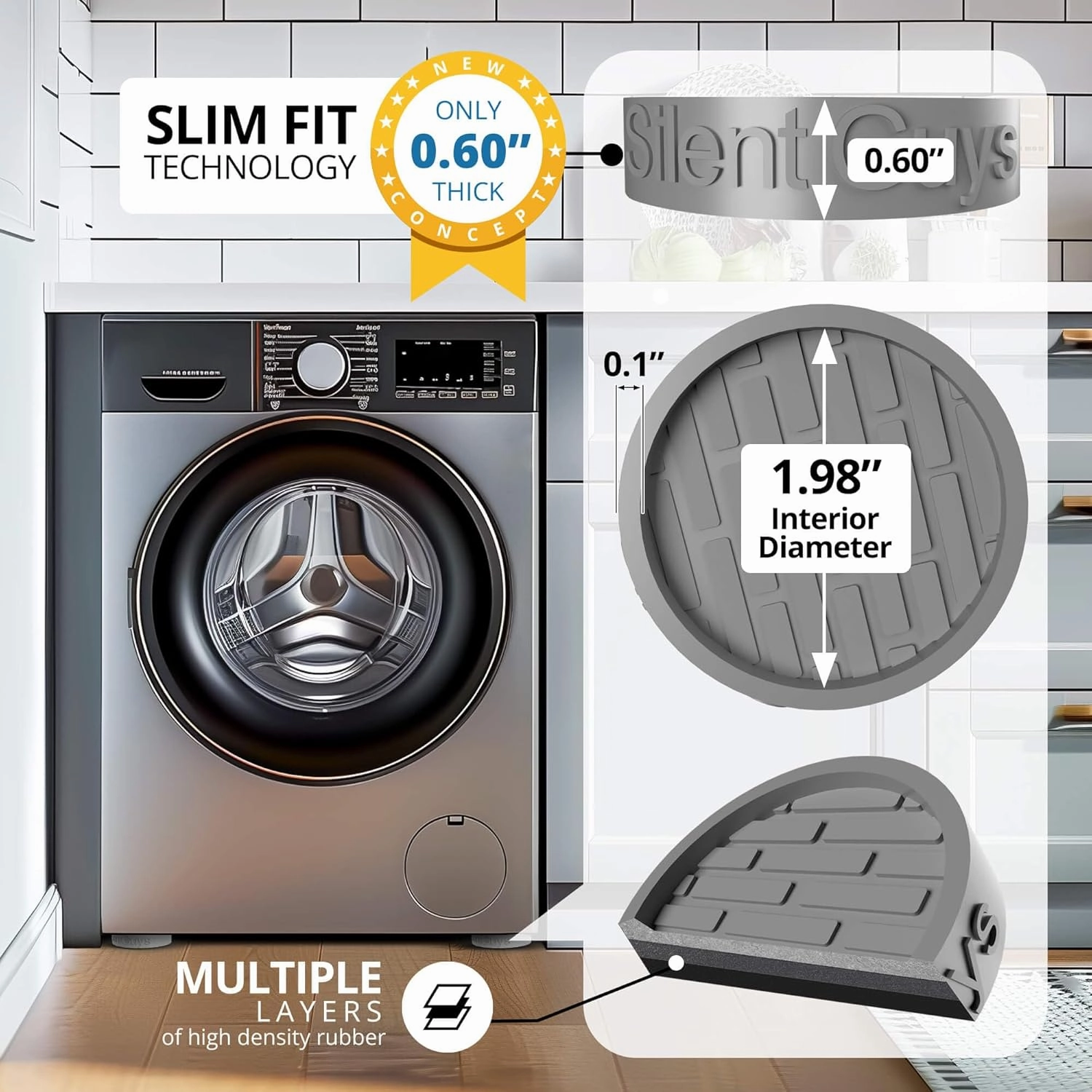 Silent Guys Anti Vibration Pads for Washing Machine - 4 Washing Machine Anti Vibration Pads Washer Anti Vibration Pads Rubber Vibration Pad Washing Machine Pads for Anti Vibration Mat Isolation Pads