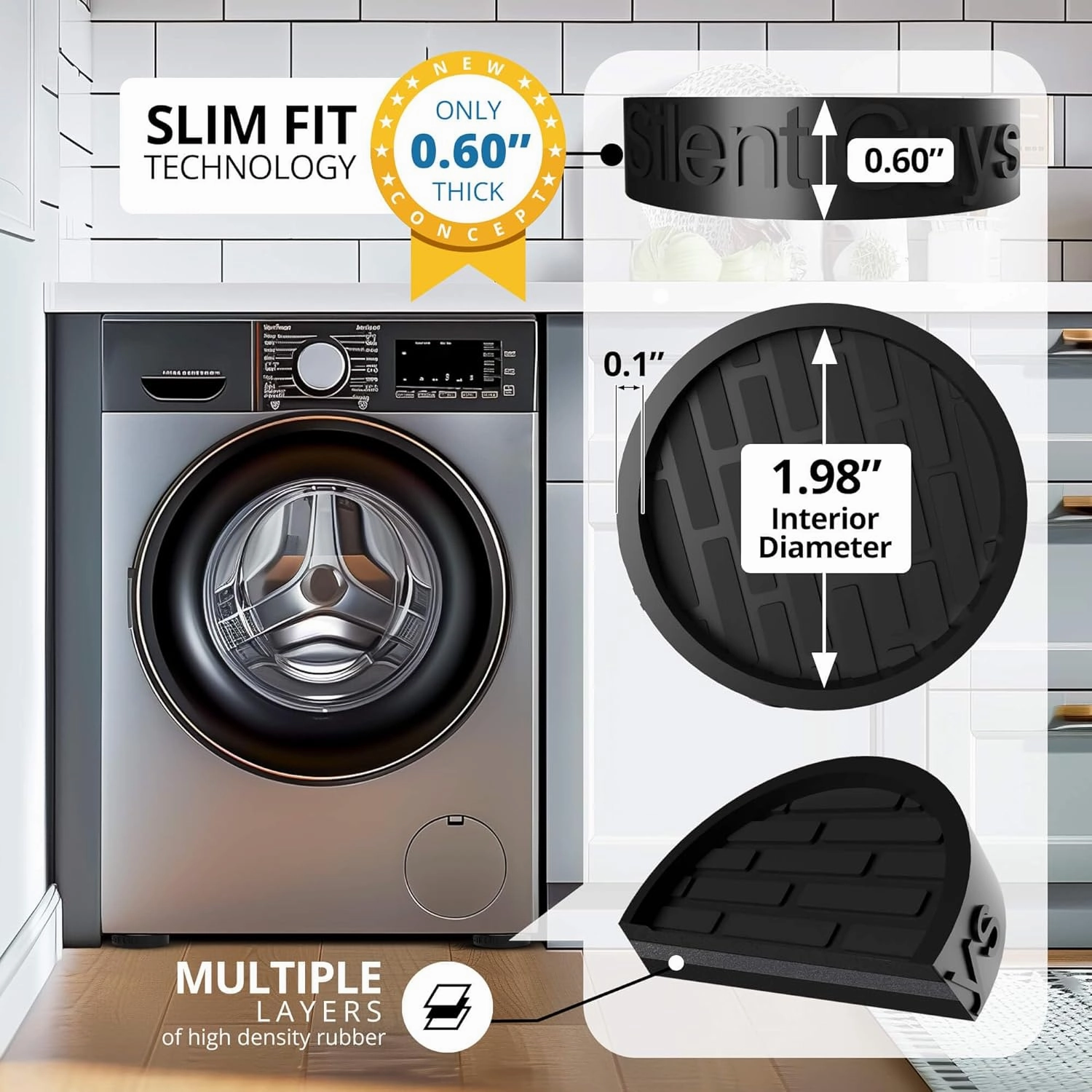 Silent Guys Anti Vibration Pads for Washing Machine - 8 Pack Washing Machine Anti Vibration Pads Vibration Isolation Pads Washing Machine Shock Absorber Washing Machine Leveling Feet