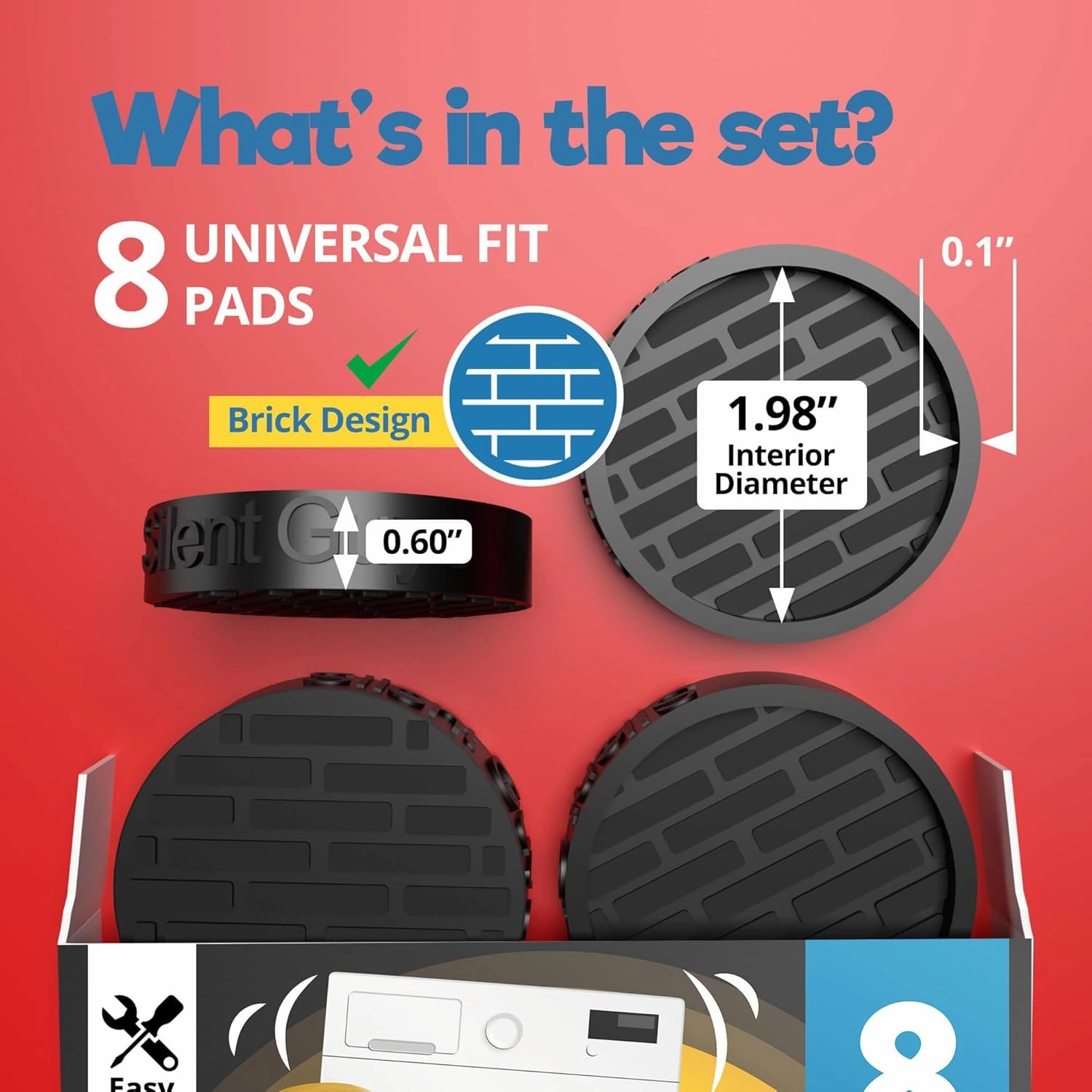 Silent Guys Anti Vibration Pads for Washing Machine - 8 Pack Washing Machine Anti Vibration Pads Vibration Isolation Pads Washing Machine Shock Absorber Washing Machine Leveling Feet