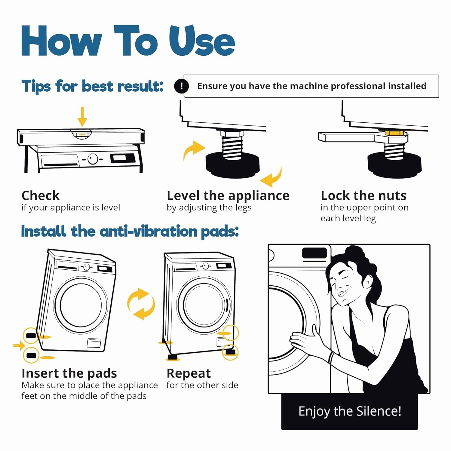 Silent Guys Anti Vibration Pads for Washing Machine - 8 Pack Washing Machine Anti Vibration Pads Vibration Isolation Pads Washing Machine Shock Absorber Washing Machine Leveling Feet